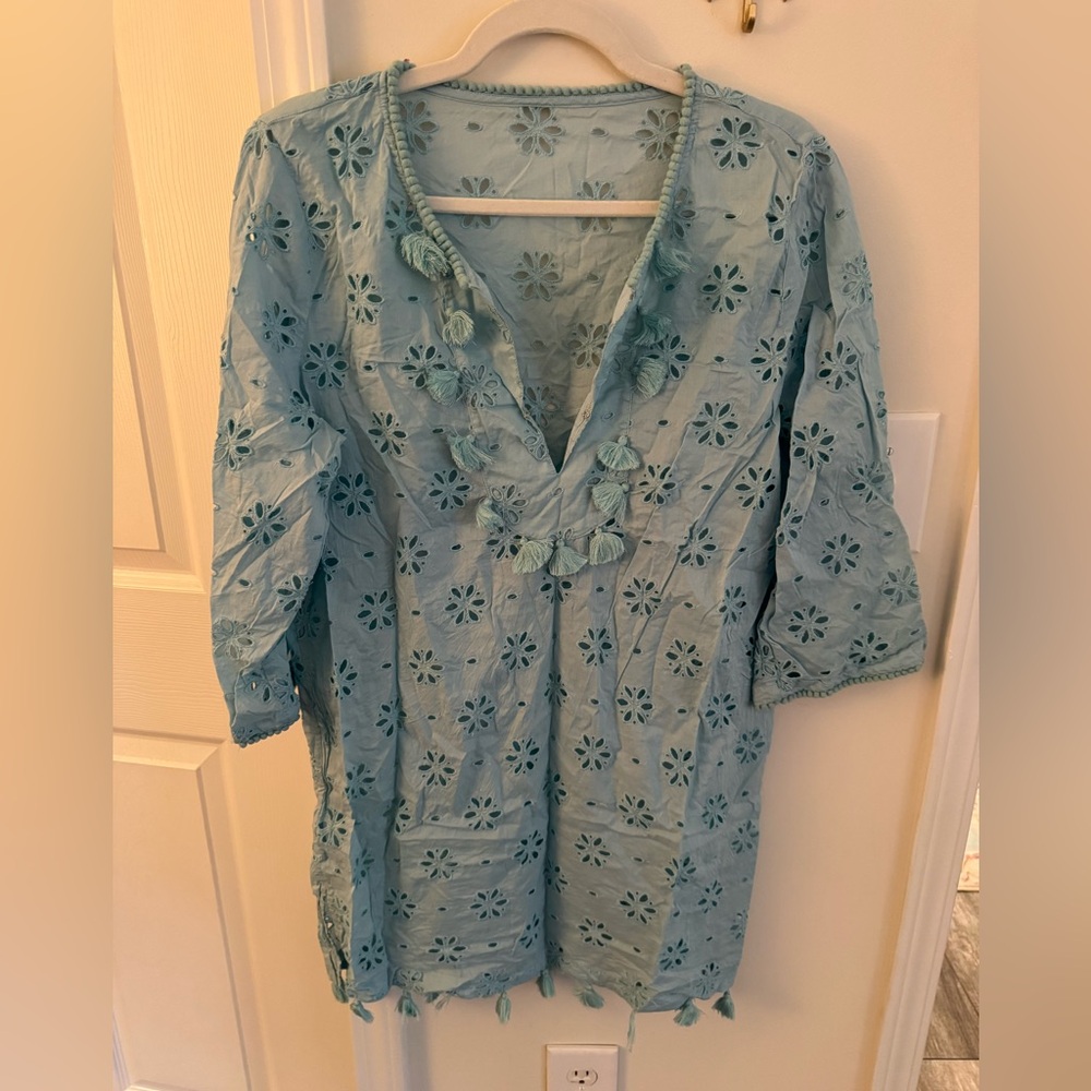 J. Crew Baby Blue Eyelet swim coverup